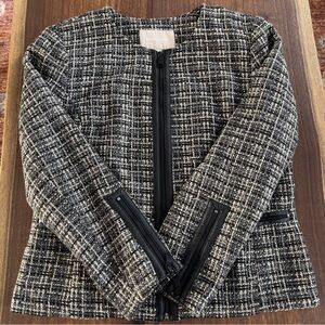 Banana Republic tweed zip blazer jacket black white size 10